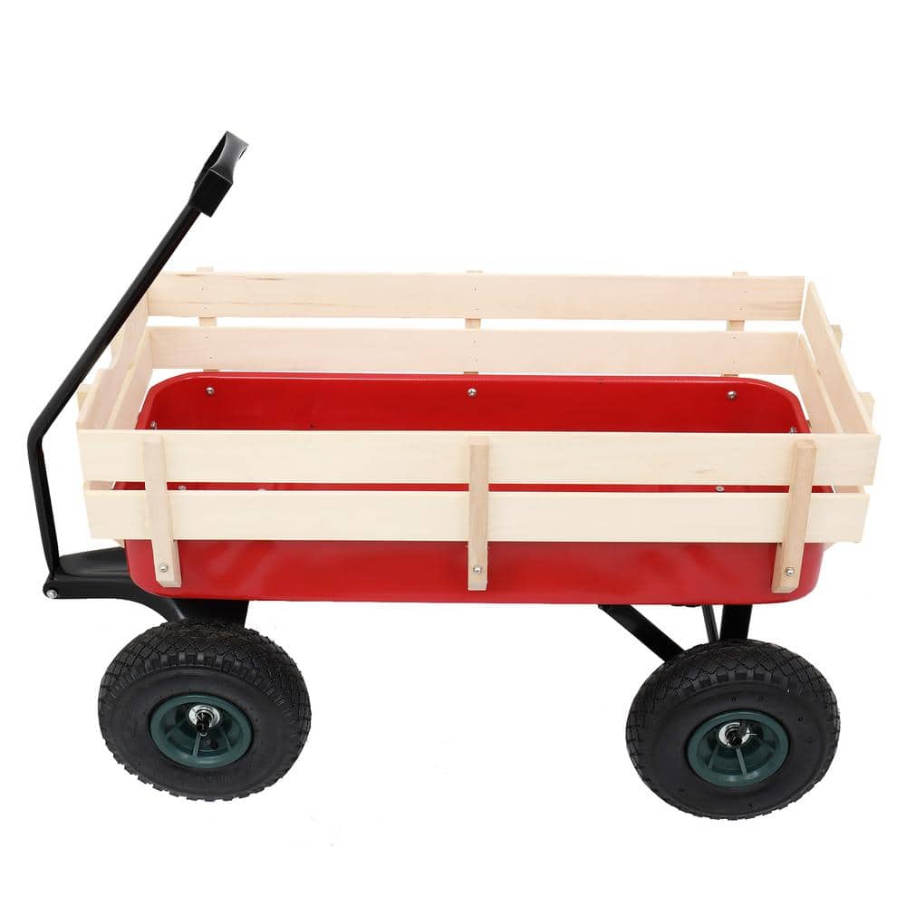 Steel Rectangle Garden Cart with Wood Fence and 4 Wheels - Hercitys