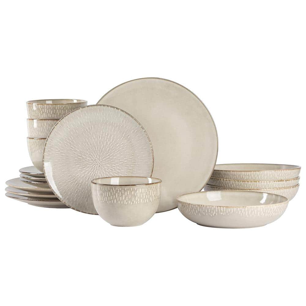 Matisse 16-Pcs Stoneware Dinnerware Set in Cream with Reactive Glaze - Hercitys