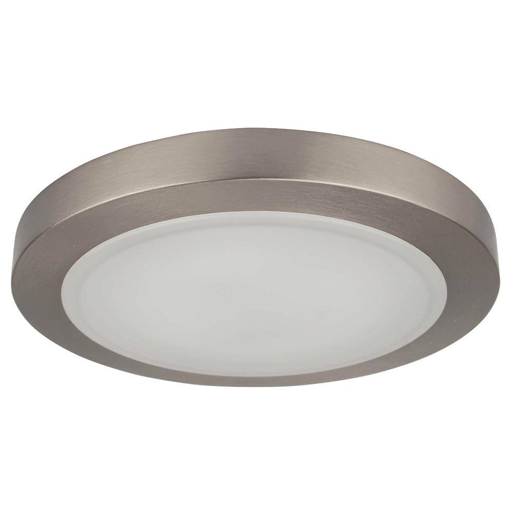 Angel 9.5 in. 120-Watt Brushed Nickel Integrated LED Flush Mount with Frosted Glass Silver Shade - Hercitys