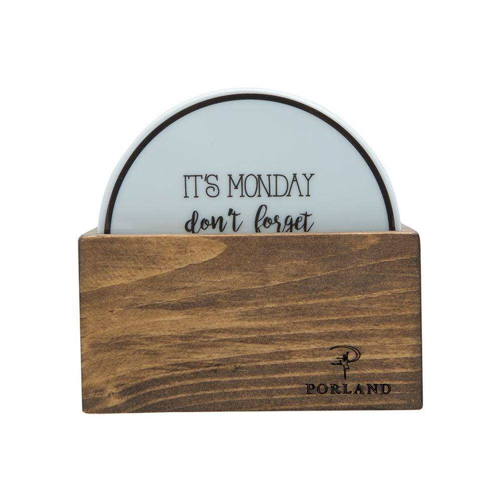 Be Happy 6 Piece Porcelain Coaster Set w/Holder - Hercitys