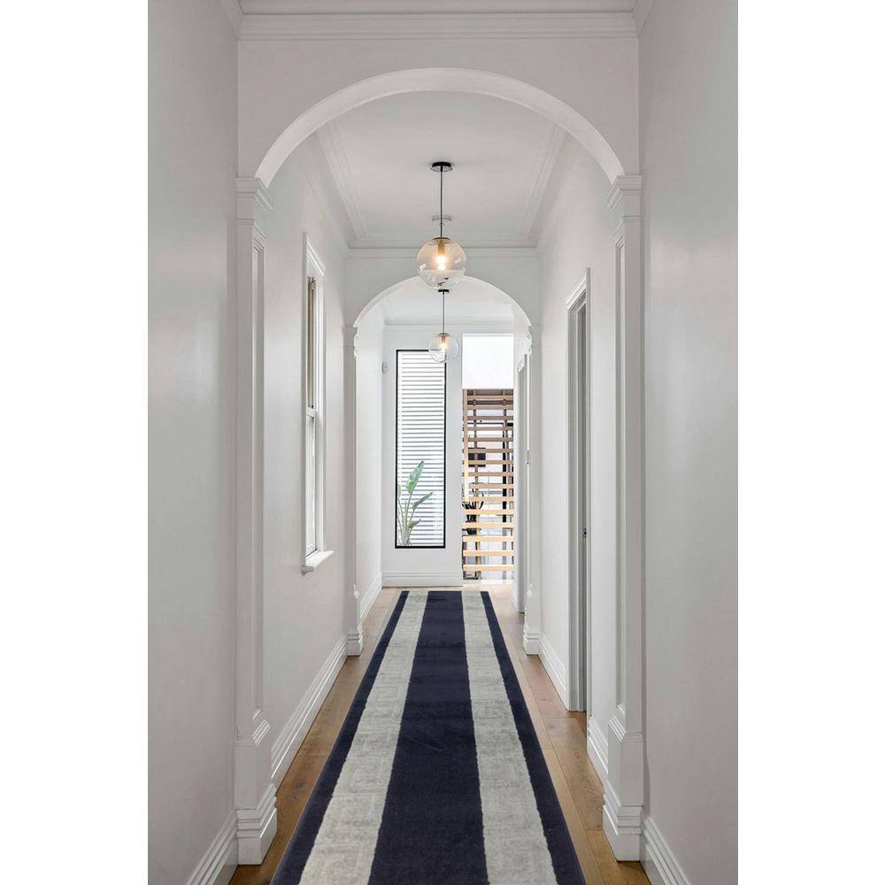 Euro Meander Design Navy 36 in. x 8 ft. Your Choice Length Stair Runner - Hercitys