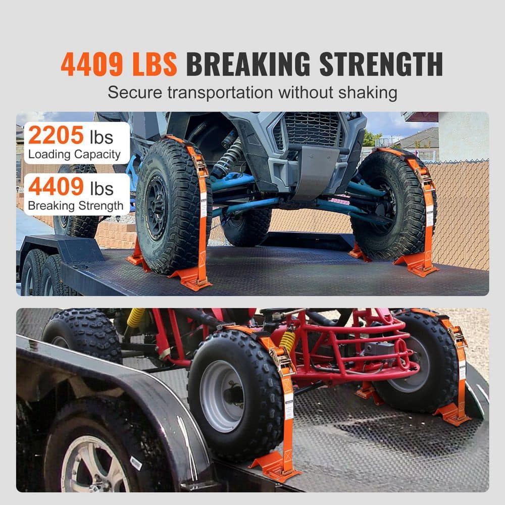 Wheel Chock Tie Down Kit, 2 in. x 96 in. Tie Down Strap Kit, Heavy Duty Trailer Tie Down System for 10 in.-23 in. Wheels - Hercitys