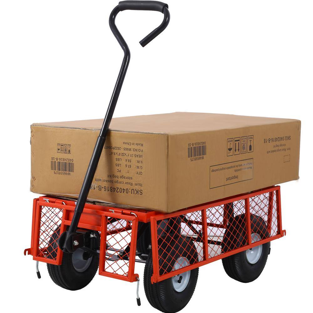 Steel Garden Cart Steel Mesh Removable Sides 3 cu. ft. 550 lbs.. Capacity in Red - Hercitys