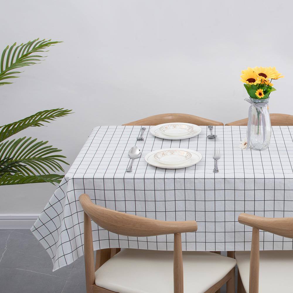 Raystar 60 in. x 84 in. Black and White Plaid PEVA Tablecloth Vinyl Tablecloth Party - Hercitys