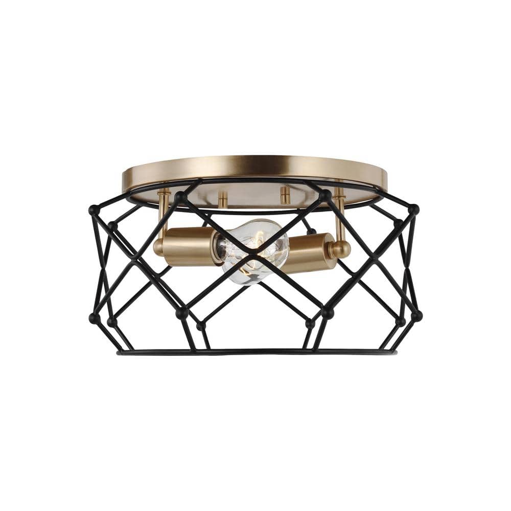 Zarra 14 in. 2-Light Satin Brass Flush Mount - Hercitys