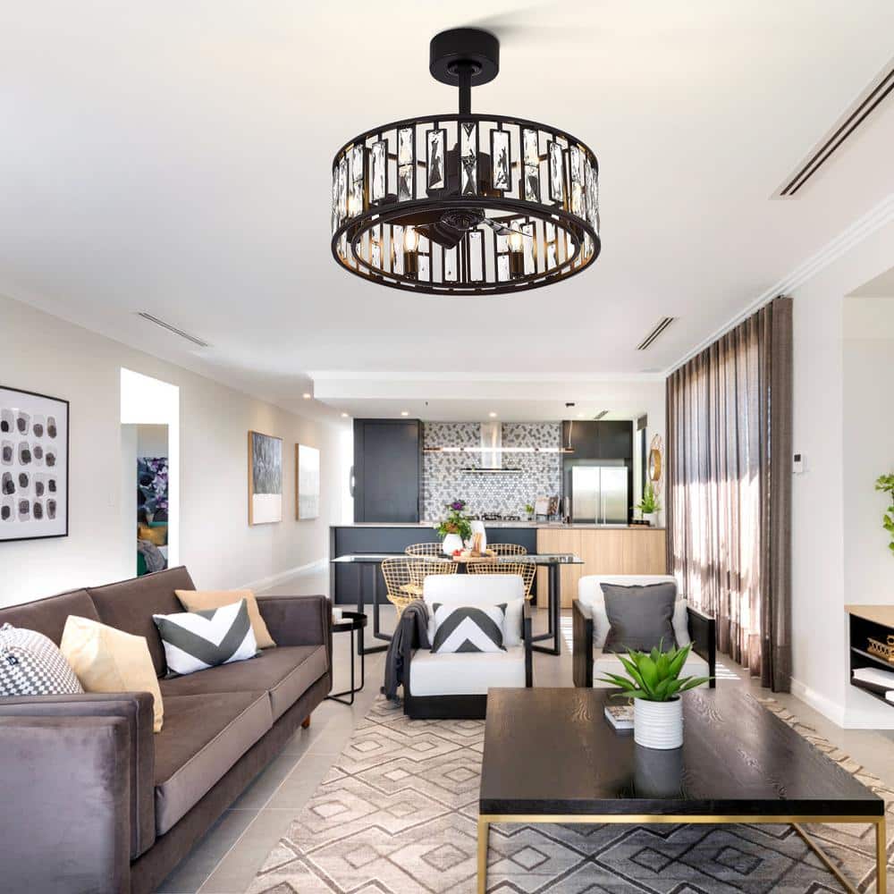 Zachary 20 in. Indoor Chandelier Black Ceiling Fan with Light Kit and Remote Control - Hercitys