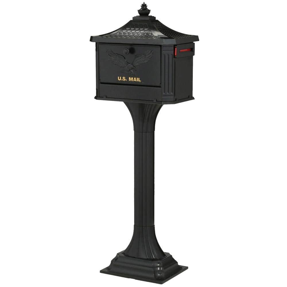 Pedestal Black, Large, Aluminum, Locking, All-In-One Mailbox and Post Combo - Hercitys