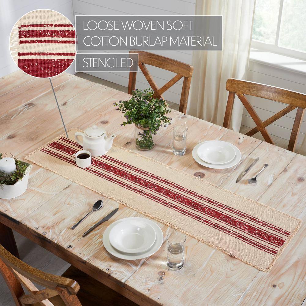Yuletide 12 in. W x 48 in. H Red Stripe Cotton Burlap Table Runner - Hercitys