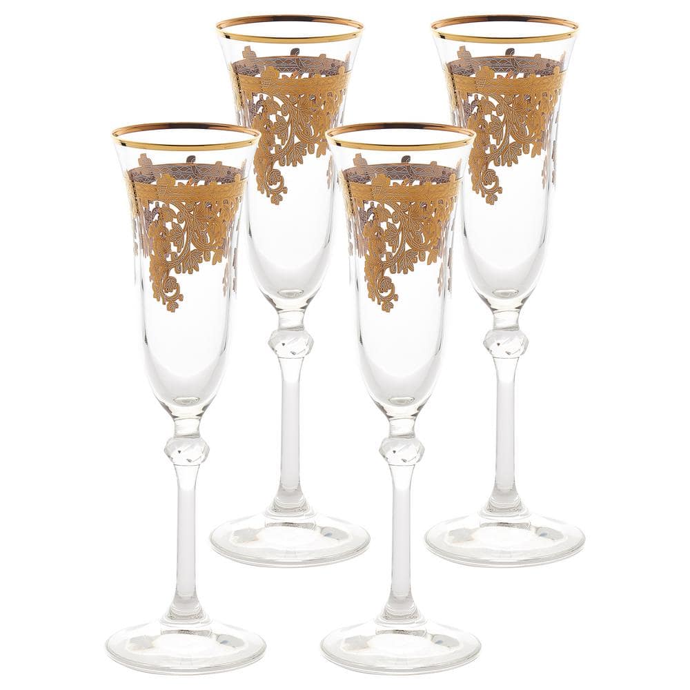 Embellished 24K Gold Crystal Flute Goblets (Set of 4) - Hercitys