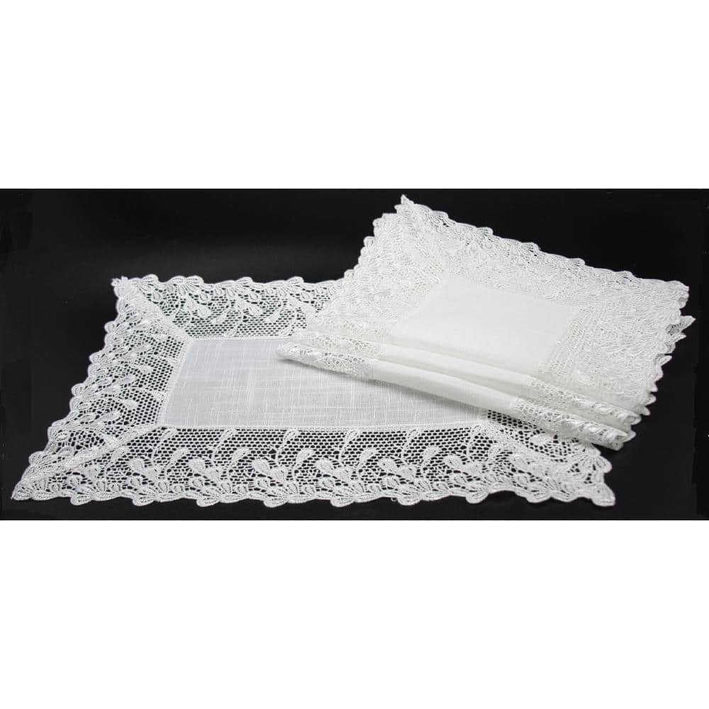 Garden Trellece Lace 14 in. x 20 in. White Trim Placemats (Set of 4) - Hercitys