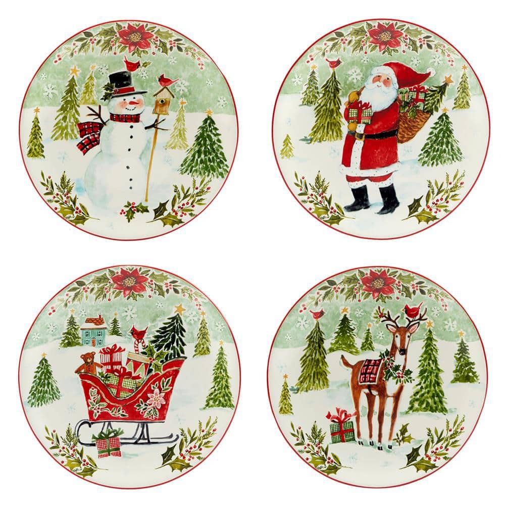 Joy of Christmas Assorted Colors Dessert Plate (Set of 4) - Hercitys
