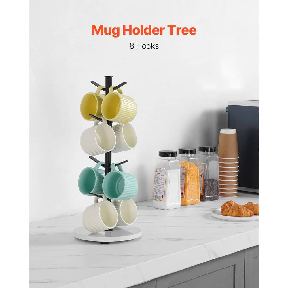 Mug Holder Tree with Marble Base 8 Hooks Coffee Cup Holder for Counter Carbon Steel Cup Rack Stand 1 Piece Sets Black - Hercitys
