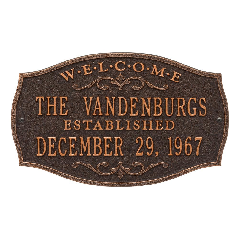Brookfield Welcome Rectangular Standard Wall 2-Line Anniversary Personalized Plaque in Oil-Rubbed Bronze - Hercitys
