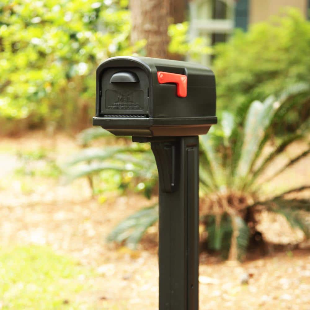 Classic Black, Medium, Plastic, All-in-One Mailbox and Post Combo - Hercitys