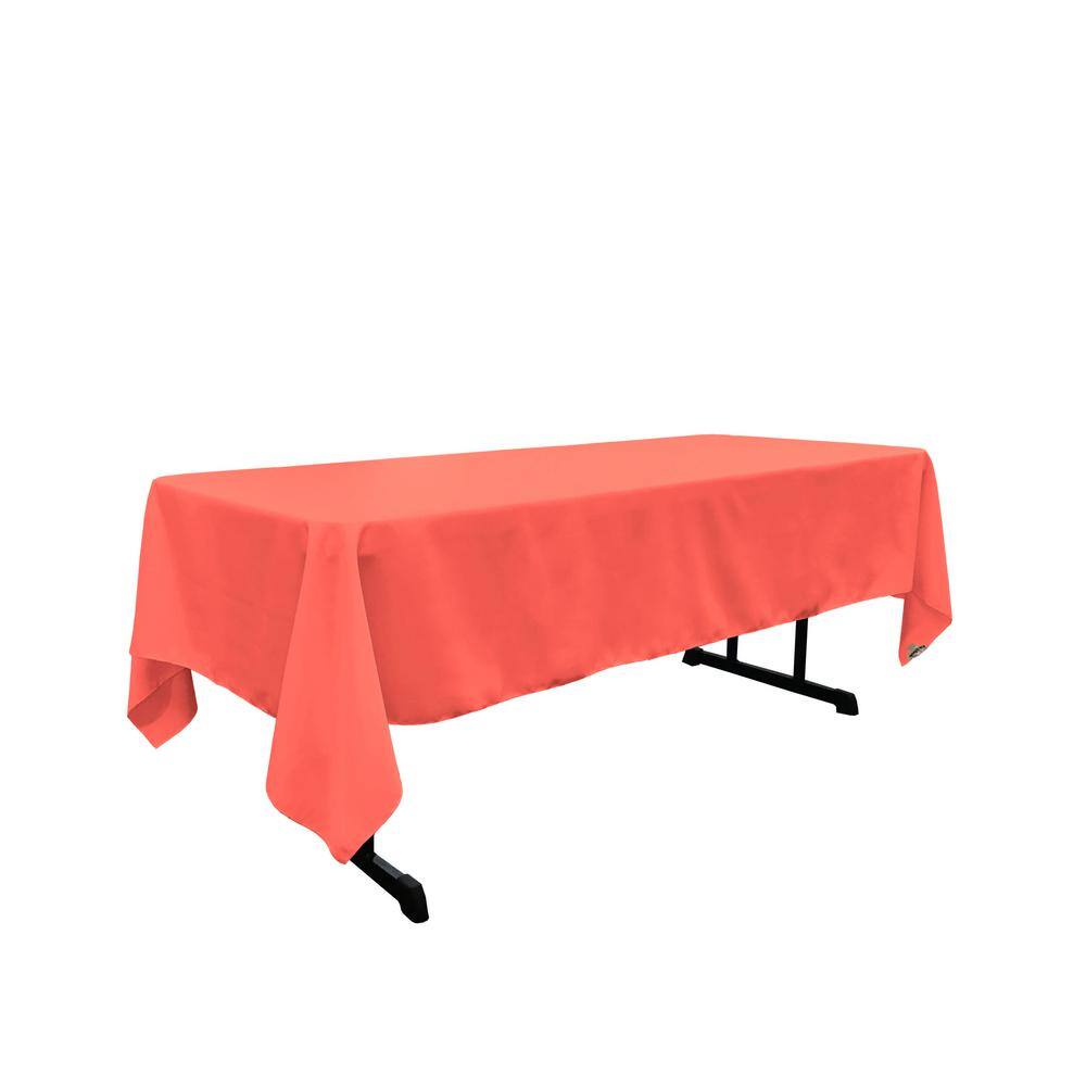 60 in. x 108 in. Coral Solid Polyester Poplin Rectangular Tablecloth - Hercitys