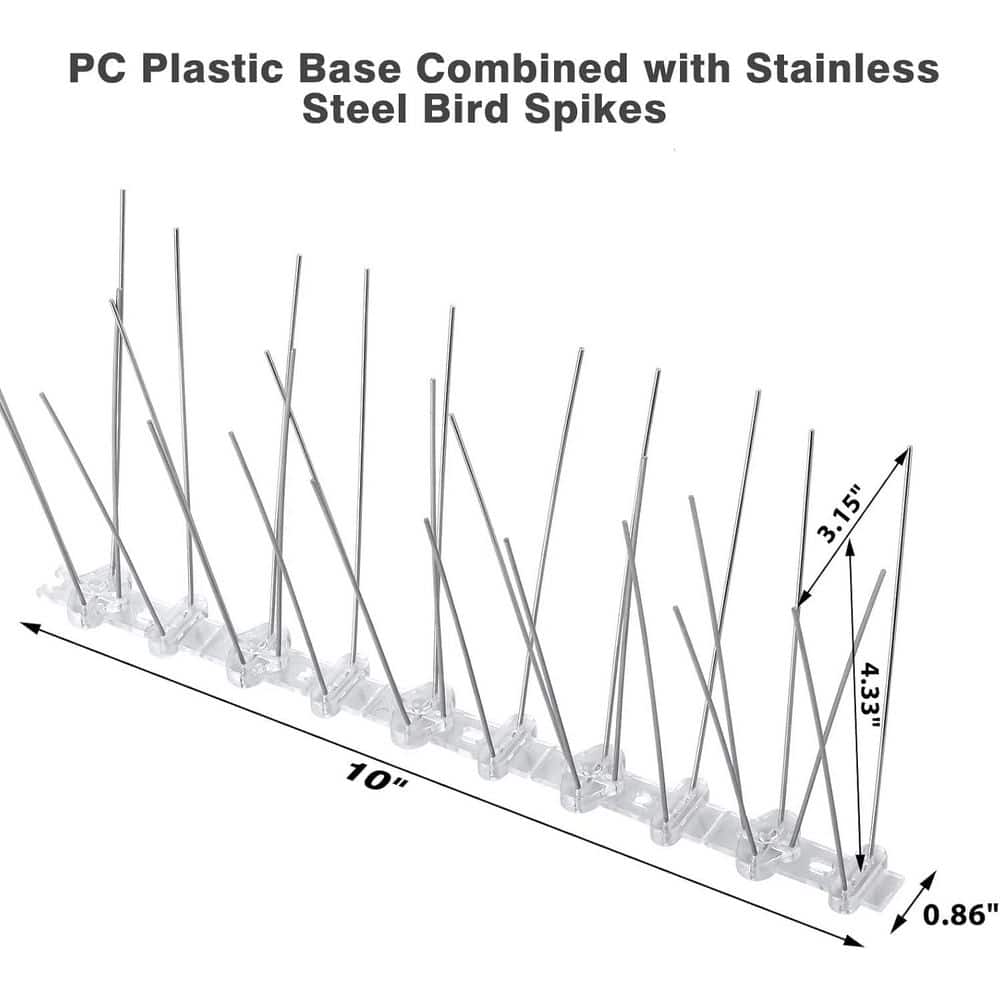 Flexible Stainless Steel Bird Spikes with Plastic Base, 4.1 ft. Coverage for Roof, Fence, Mailbox, Window - Hercitys
