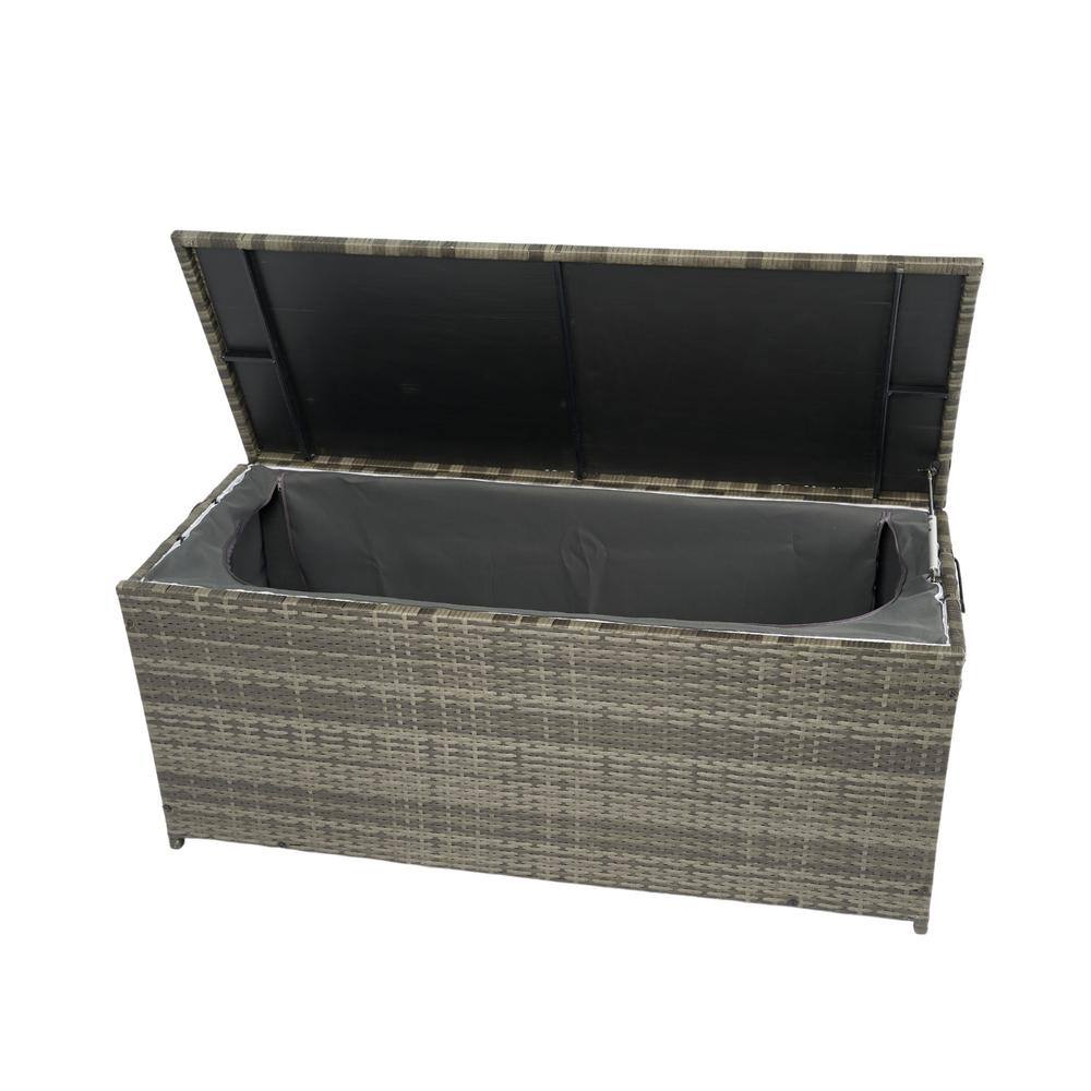 Oversized Grey Wicker Outdoor Storage Box – 113 Gal. Wicker Patio Deck Box with Lid - Hercitys