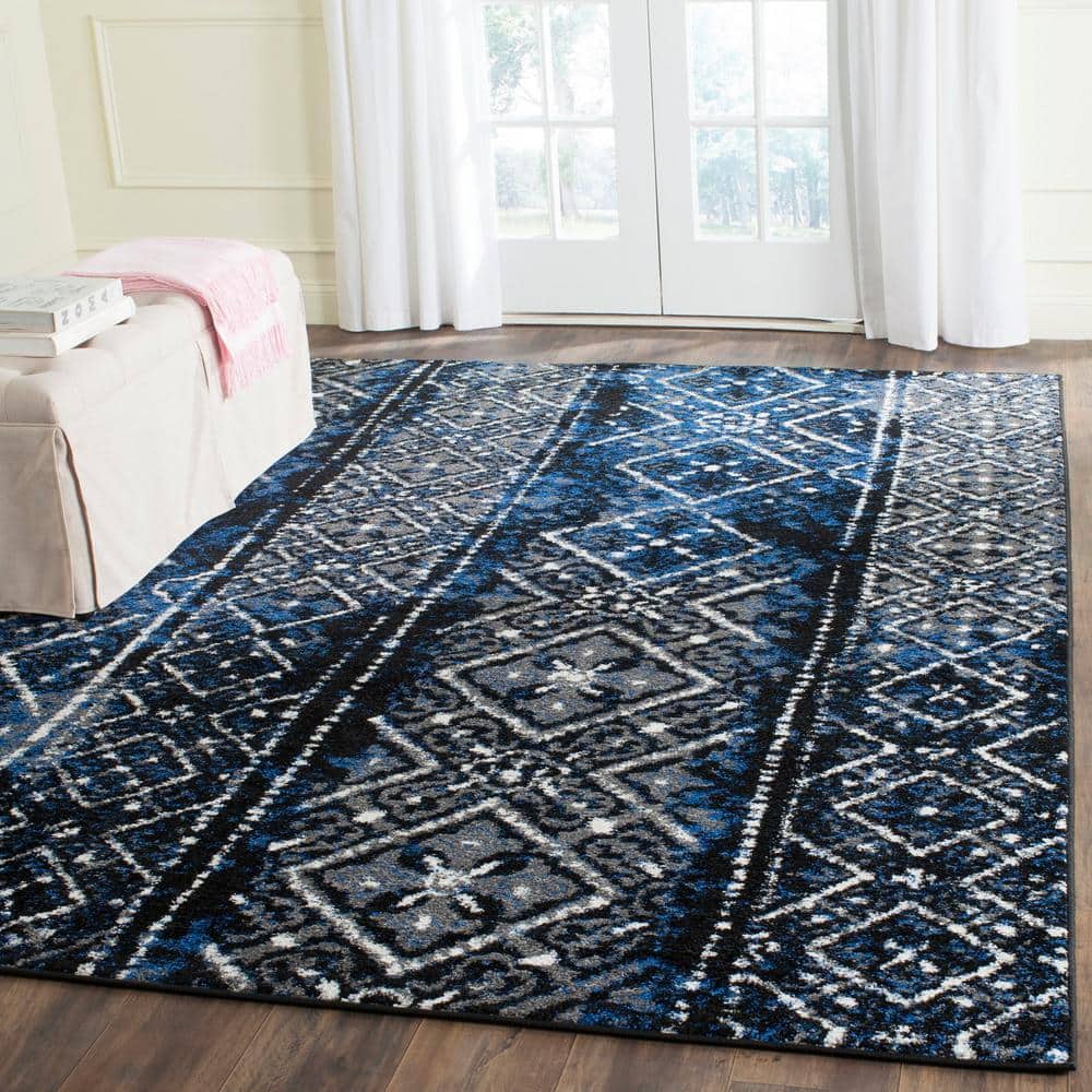 Adirondack Blue/Black 9 ft. x 12 ft. Border Area Rug - Hercitys