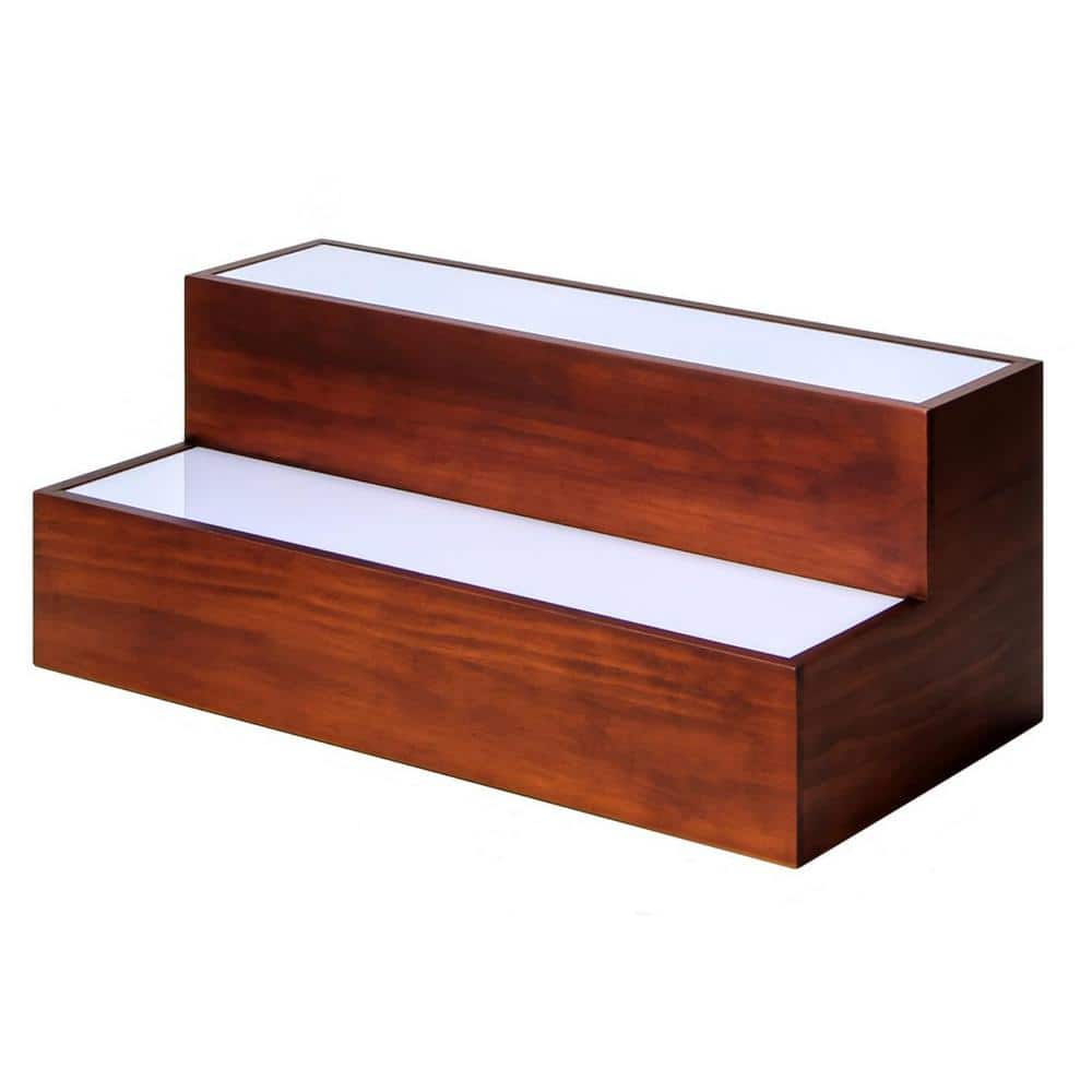 6.3 in. H x 7.8 in. W 10-Bottle Brown 2-Tier LED Bar Shelves, LED Lighted Liquor Bottle Display Shelf - Hercitys