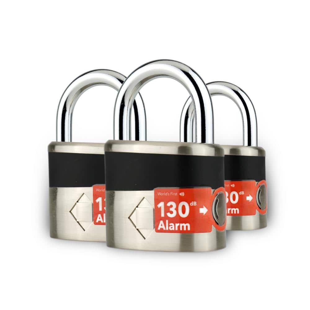 Padlock with 130 dB Loud Alarm Feature 10 mm Heavy-Duty Weatherproof (3-Pack) - Hercitys