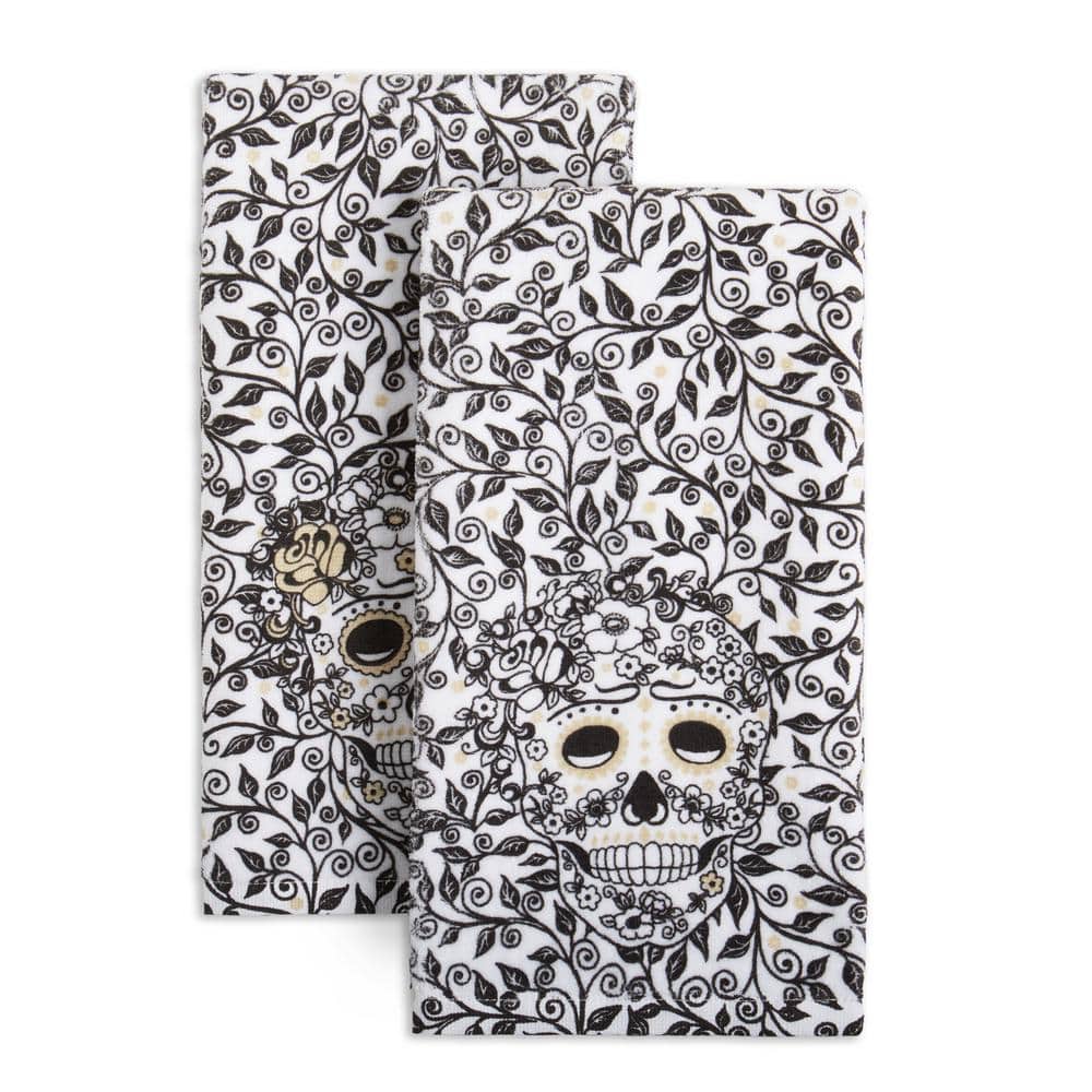 Skull and Vine Black/White Kitchen Towel Set (Set of 2) - Hercitys