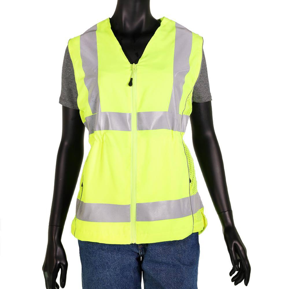 Women’s Medium Hi Vis Yellow ANSI Type R Class 2 Contoured Safety Vest with Adjustable Waist and (3-Pockets) - Hercitys