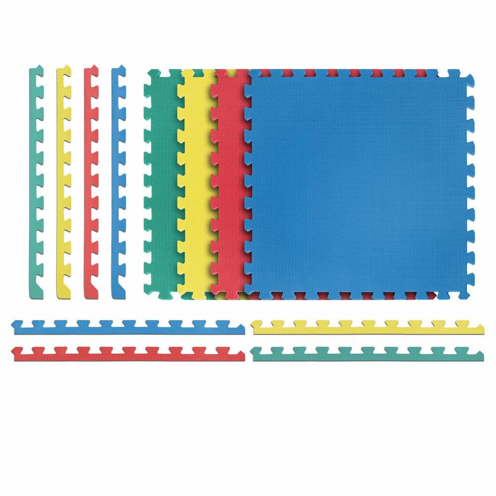 Multi-Purpose 24 in. x 24 in. Interlocking Multi-Color Foam Flooring Recyclamat (4-Pieces) - Hercitys