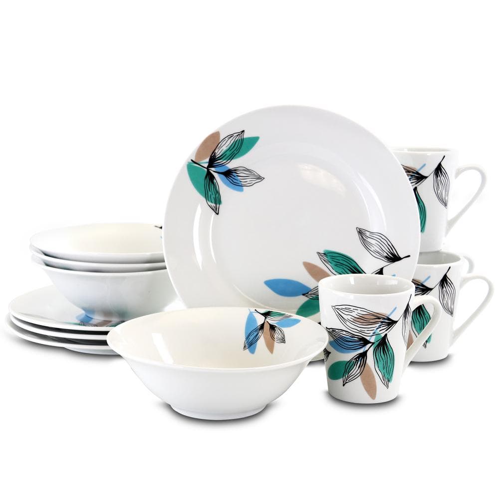 Vinyard Blue 12-Piece Casual White Ceramic Dinnerware Set (Service for 4) - Hercitys