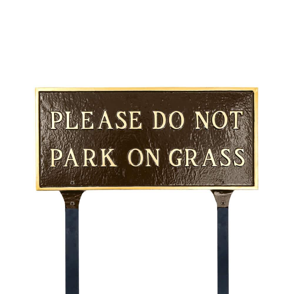 Please Do Not Park On Grass Large Rectangle Statement Plaque with Lawn Stakes-Oil Rubbed/Gold - Hercitys