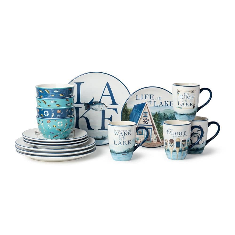 Wake at the Lake 16-Piece Multi-Colored Ceramic Dinnerware Set - Hercitys