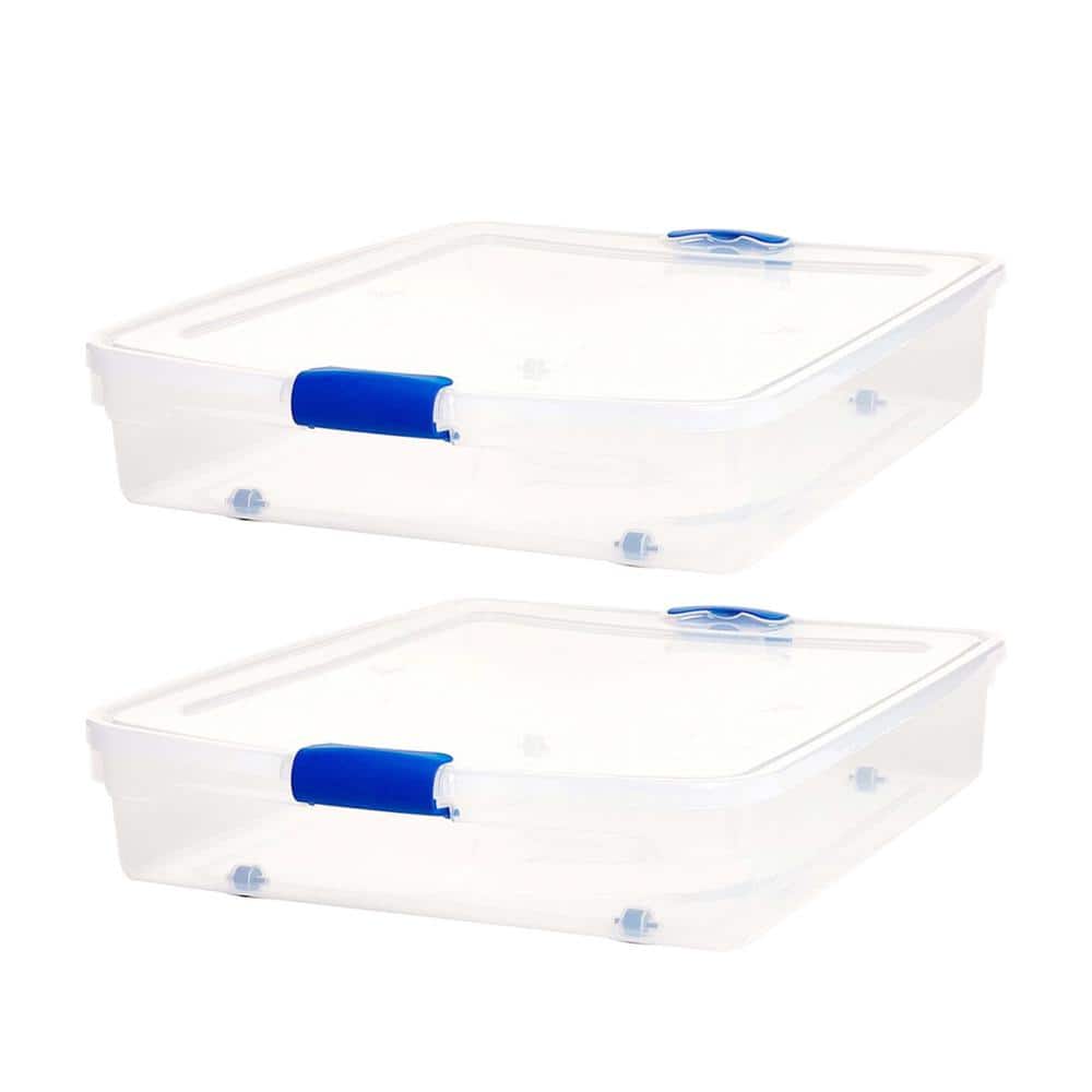 Underbed 56 Qt. Secure Latching Clear Plastic Storage Tote Container (2-Pack) - Hercitys