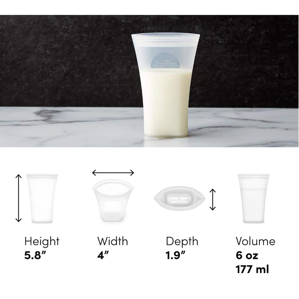 6 oz. Reusable Silicone Breast Milk Zippered Storage Container Frost (2-Pack) - Hercitys