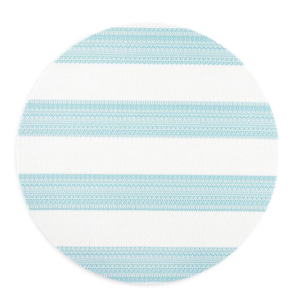 Basic Cabana Stripe 15 in. Aqua and White Polyester Indoor/Outdoor Placemat (Set of 4) - Hercitys