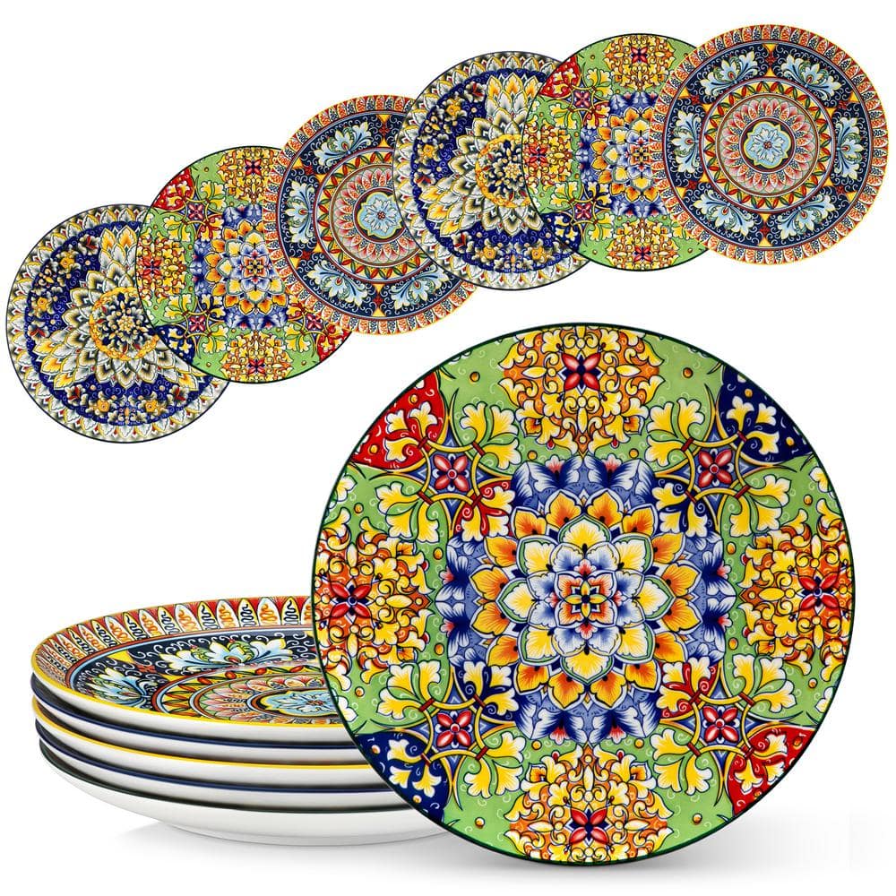 Colorful Dinner Plate Set of 6 Porcelain Dinnerware Set Bohemian Style Dessert Plates Pasta Plates - Hercitys