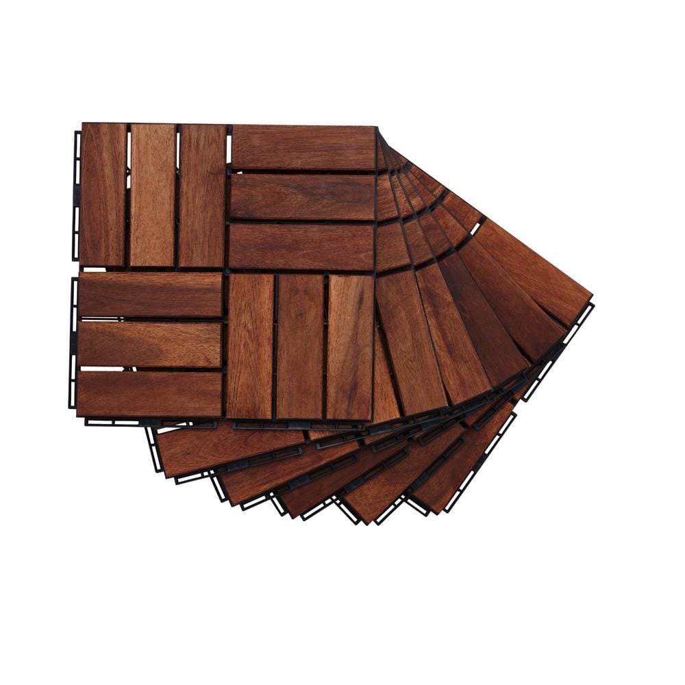 Brown 12 in. x 12 in. x 0.75 in. Thick Square Acacia Wood Interlocking Deck Tiles Checker Pattern 10 sq. ft. (10-Pack) - Hercitys