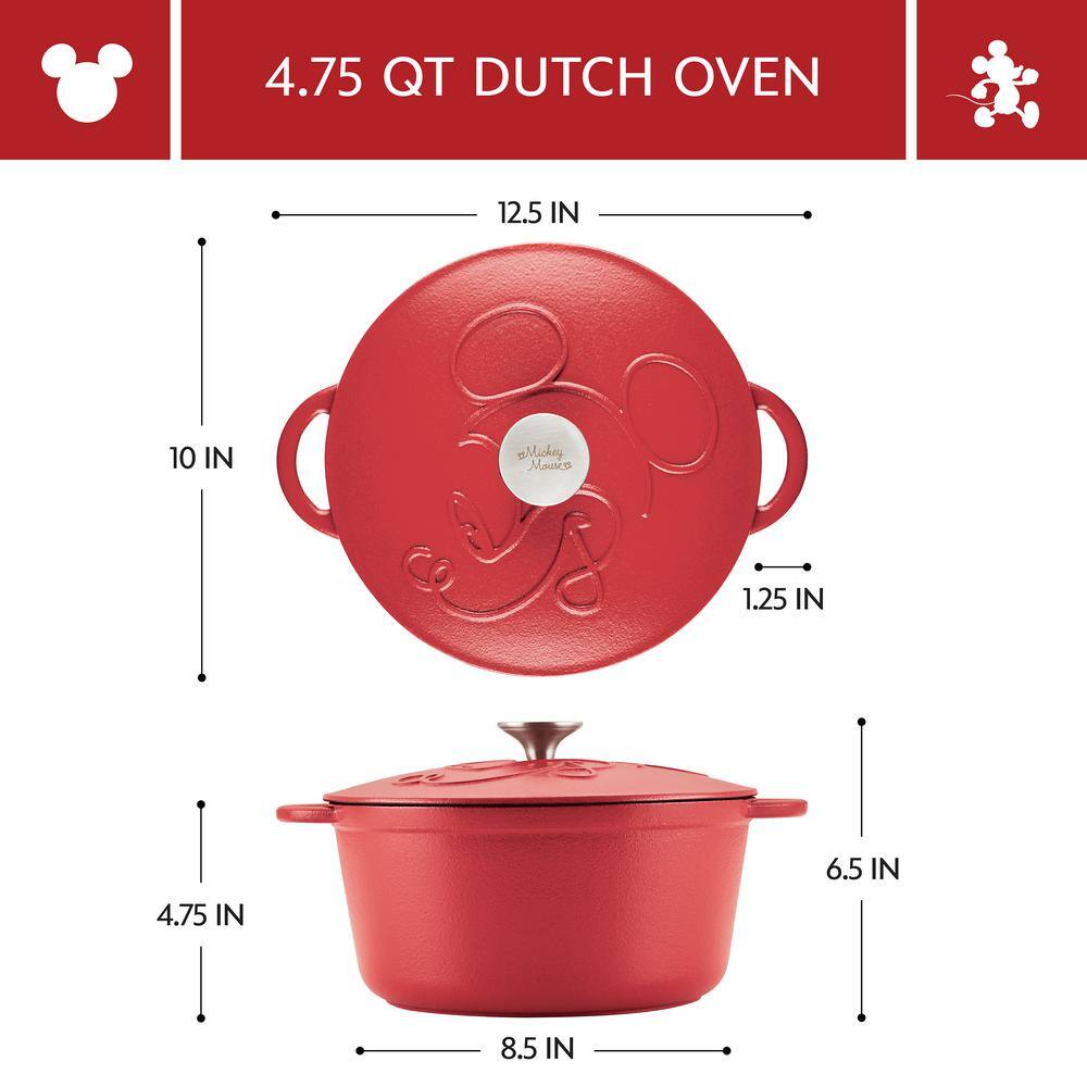 Disney Bon Voyage 4.75 qt. Round Cast Iron Dutch Oven, in Red - Hercitys