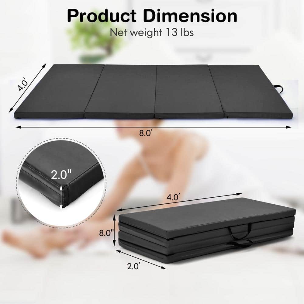 Black 48 in. x 96 in. x 2 in. Gymnastics Mat Thick Folding Panel Aerobics Exercise Gym Fitness (32 sq. ft.) - Hercitys