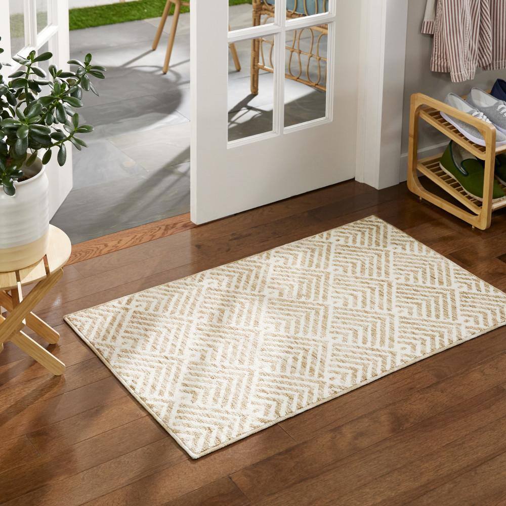 Everyday Walker Modern Stripe Beige 24 in. x 40 in. Machine Washable Kitchen Mat - Hercitys
