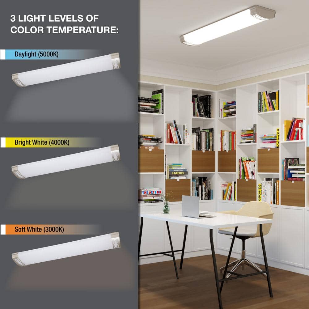 Moroccan 48 in. x 10 in. Satin Nickel CCT Selectable LED Flush Mount Ceiling Light 4000 Dimmable Lumens - Hercitys