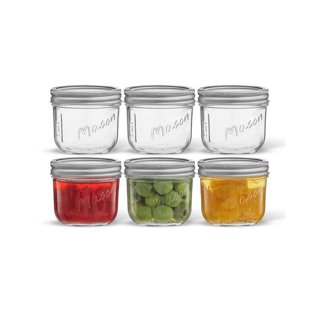 Wide Mason Jars with Airtight Lids, Lead Free Glass, Labels and Measures, 8 oz. Set of 6 - Hercitys