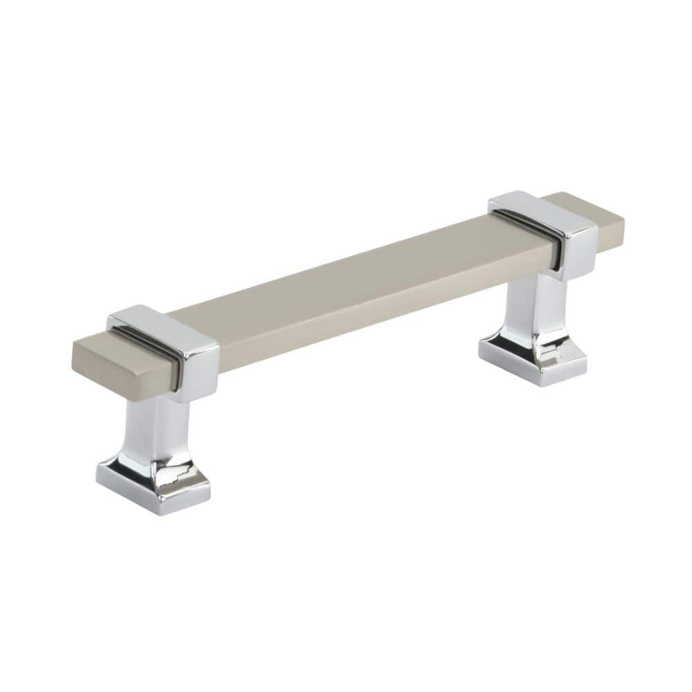 Overton 3-3/4 in. (96mm) Classic Satin Nickel/Polished Chrome Bar Cabinet Pull - Hercitys