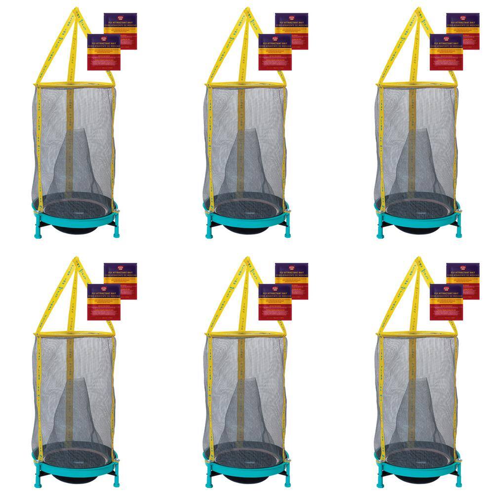 6 Ez Fly Cage Outdoor Fly Trap with 12 Fly Attractant Baits, Low Odor, Reusable, Durable - Hercitys