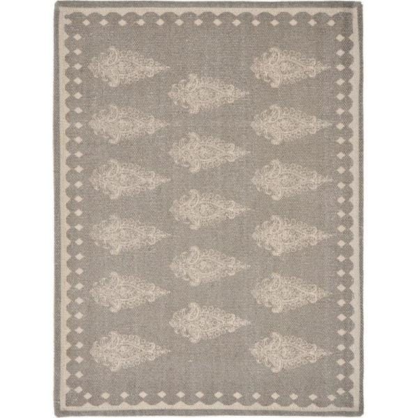 Damask 19 in. x 13 in. Gray / Cream Motif Bordered Cotton Placemat (Set of 4) - Hercitys