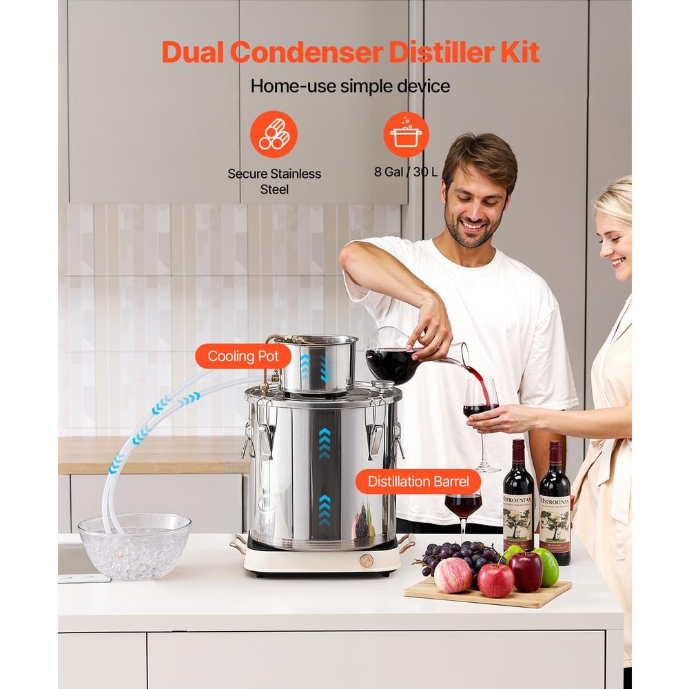 Alcohol Still, 8 Gal. / 30 L Stainless Steel Water Alcohol Distiller, Home Brewing Refining Fermentation Kit, Silver - Hercitys