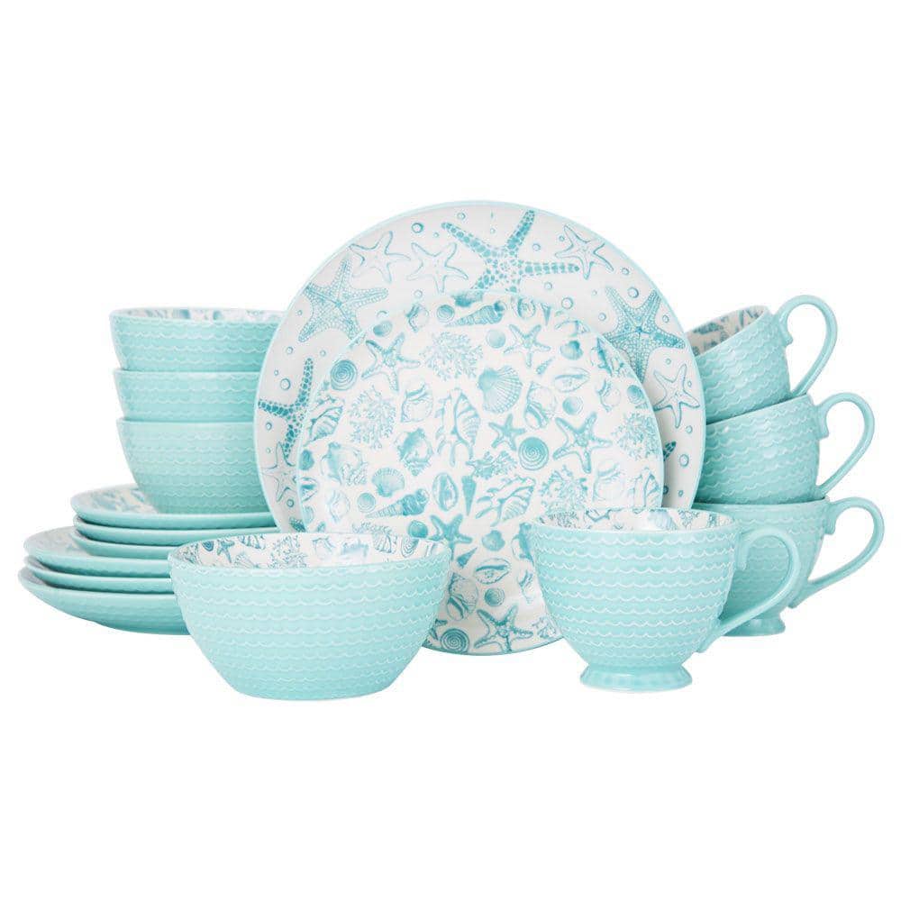 Venice 16-Piece Casual Aqua Stoneware Dinnerware Set (Set for 4) - Hercitys