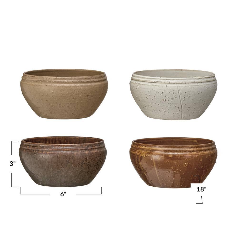 6 in. 26.4 fl. oz. Multicolor Large Earthen Hues Stoneware Serving Bowl Collection (Set of 4) - Hercitys