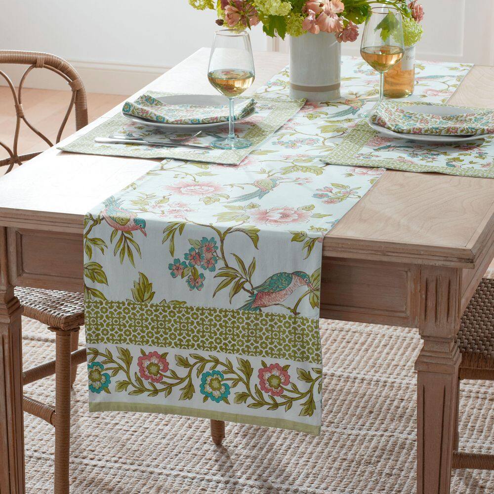 Company Cotton Spring Birds 16 in. W x 108 in. L Green Solid Table Runner - Hercitys