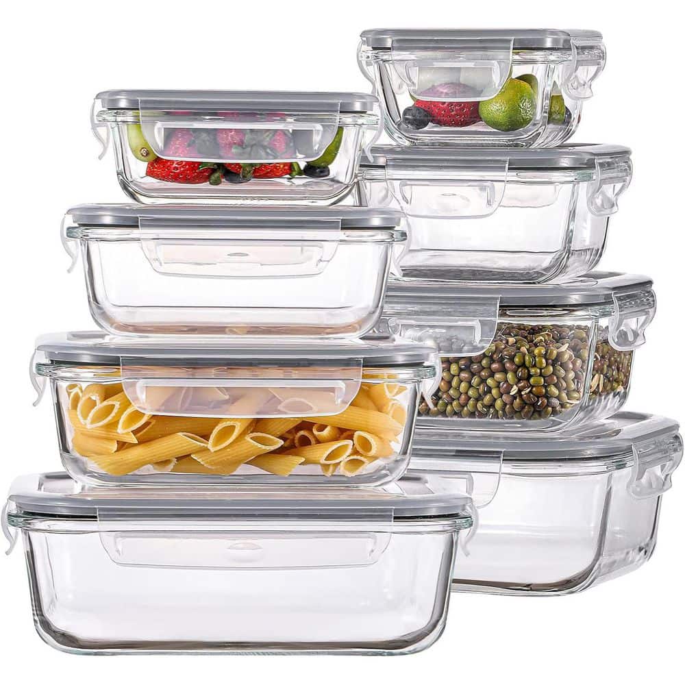 8-Pack Glass Food Storage Containers Set Airtight Leak Proof Microwave Oven Freezer Dishwasher Safe BPA Free - Hercitys