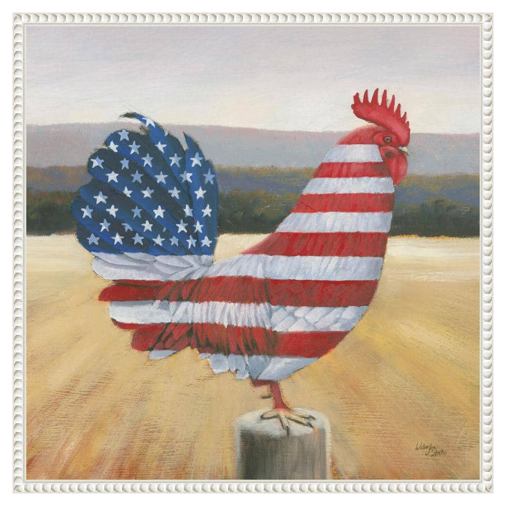 American Rooster by Wellington Studio 22-in. W x 22-in. H. Canvas Wall Art Print Framed in White - Hercitys