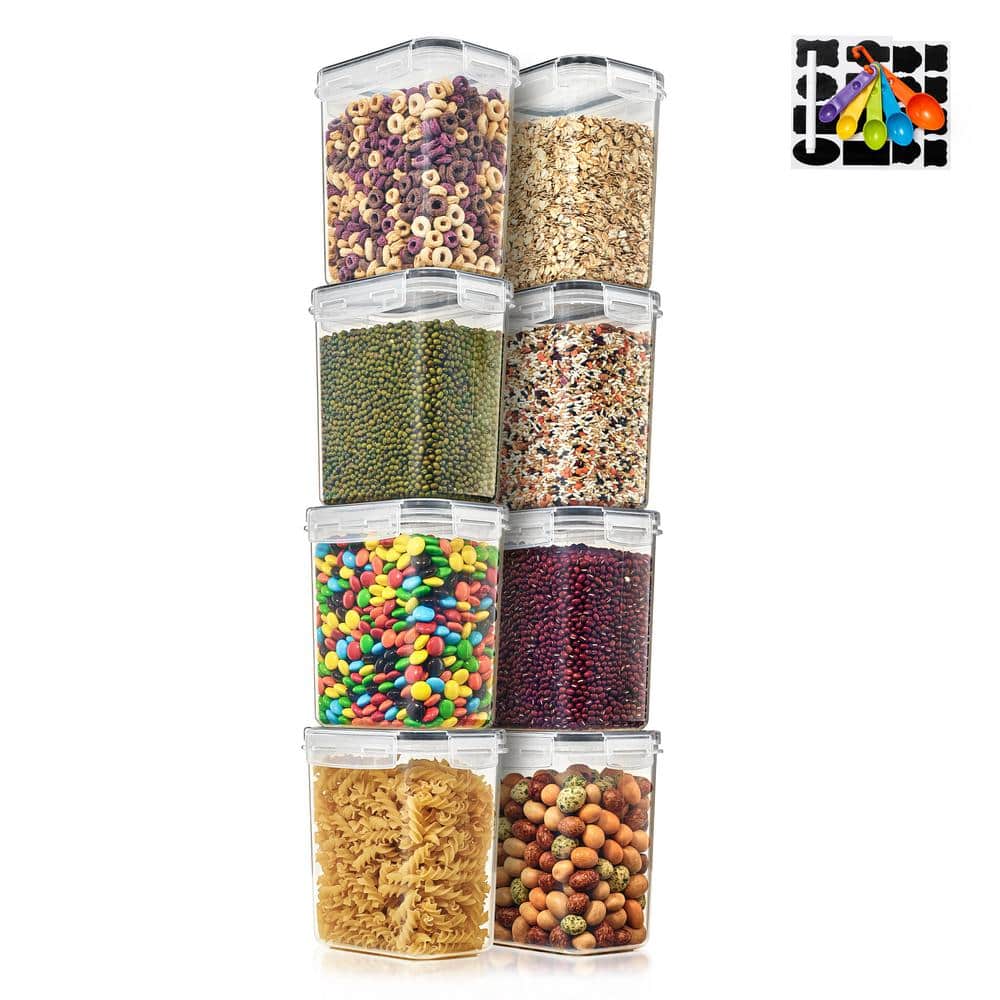 Airtight Food Storage Containers with Locking Lids-8 Pack (1.6 l /54.10 oz.) with Measuring Spoons and Labels - Hercitys